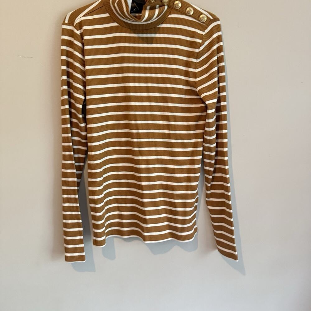J. Crew Vintage Rib Turtleneck Gold Buttons Striped Preppy Small NWT 1915 - Picture 4 of 11